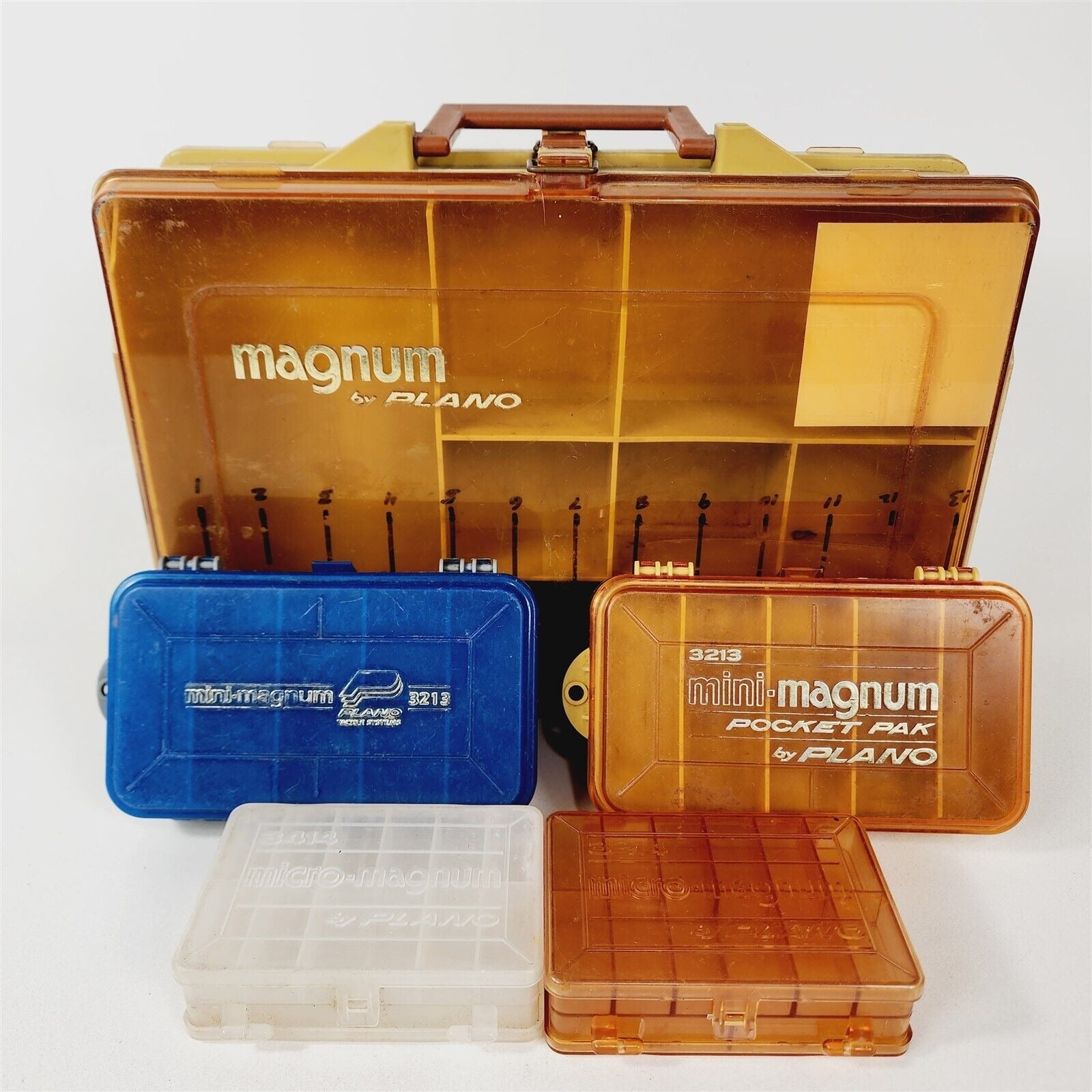 5 Vintage Plano Magnum Tackle Boxes Pocket Pack Mini Micro 3213 3214 D –  Complete Estate Solutions