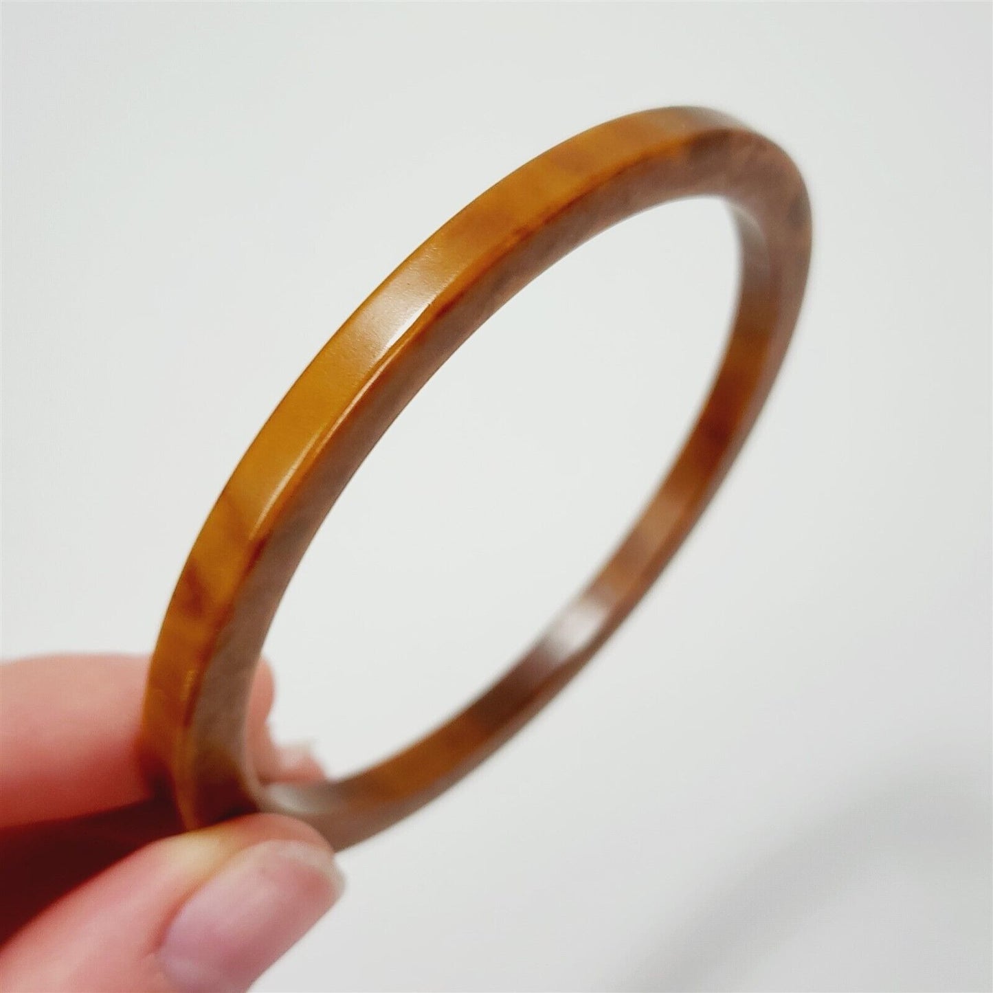 Vintage Brown Rootbeer Marbled Swirl Bakelite Bangle Bracelet 3/16"