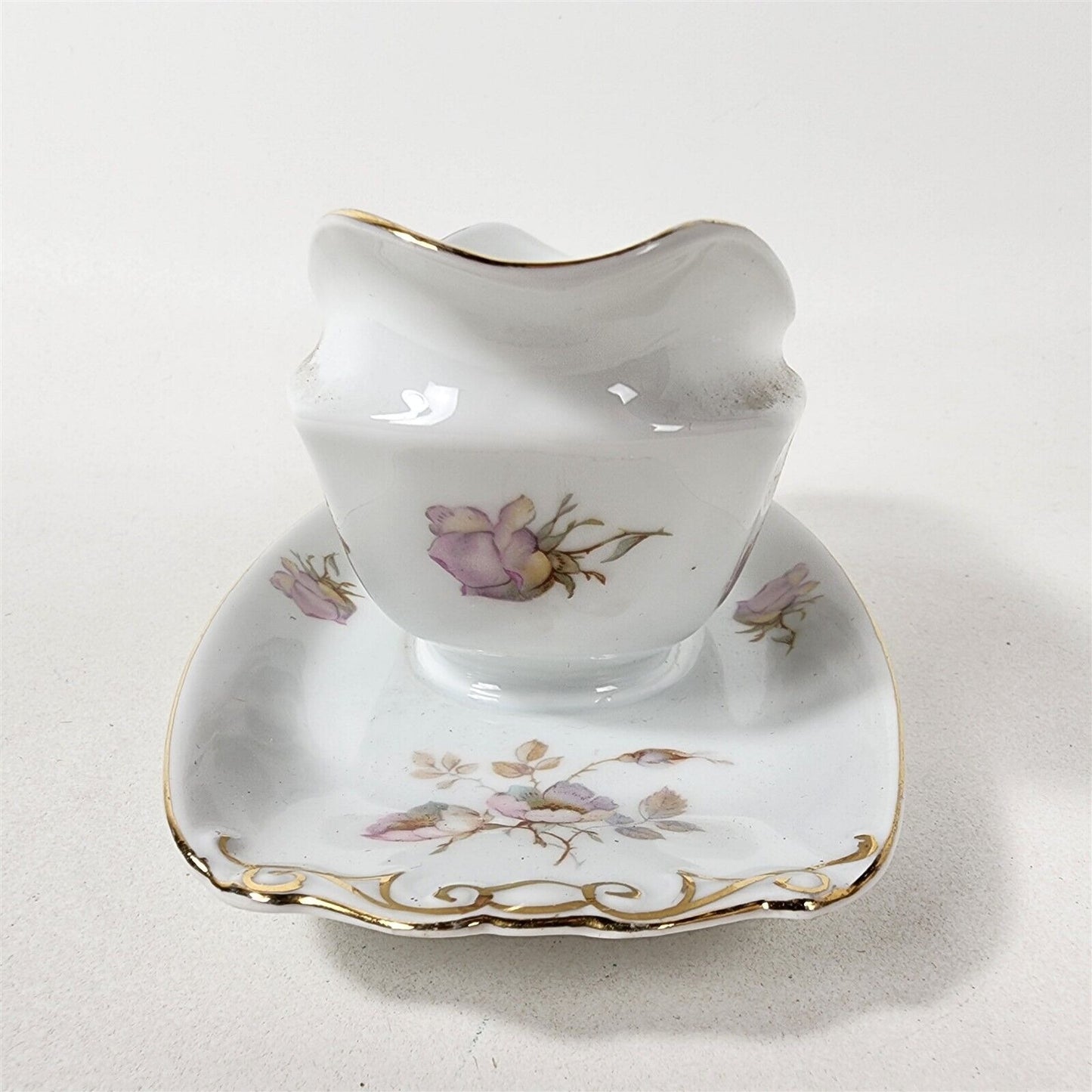 Epiag 02460 Pink & White Flowers Czechoslovakia Gravy Boat w/ Attached Plate