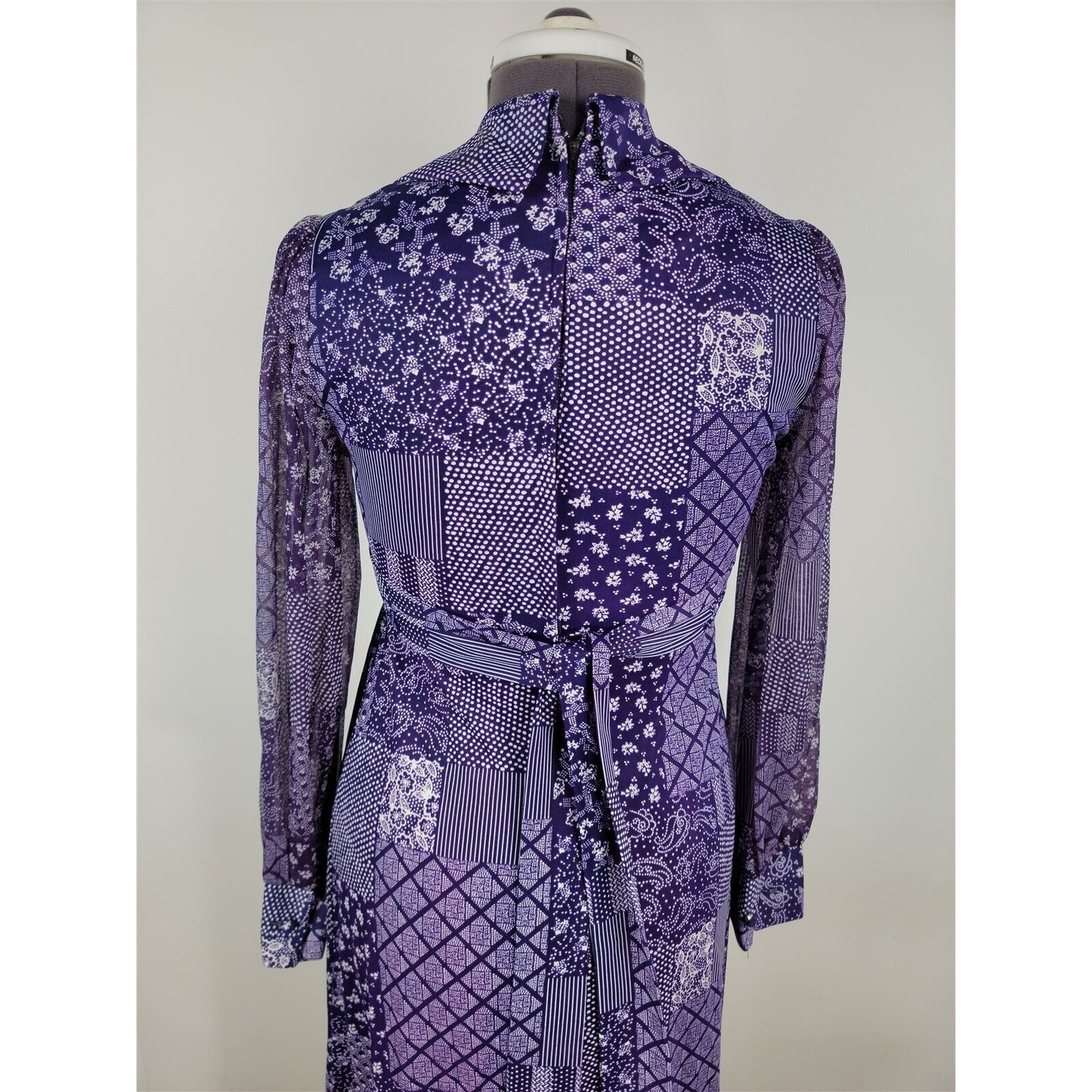 Vintage 1970s Purple Jersey Print Cottagecore Prairie Dress Womens Size 10