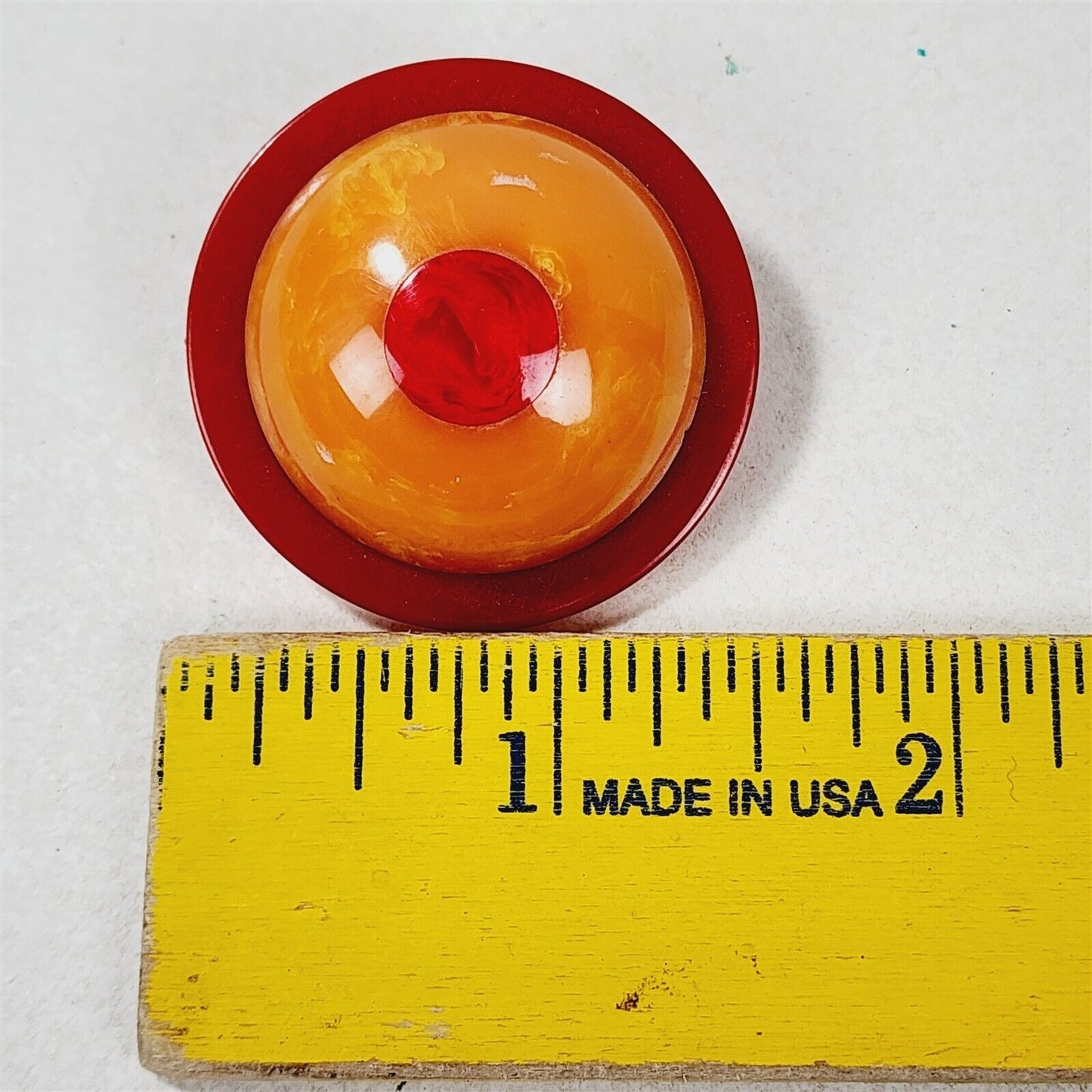 Vintage Red Yellow Dome Dot Layered Catalin Bakelite Swirl Round Circle Brooch