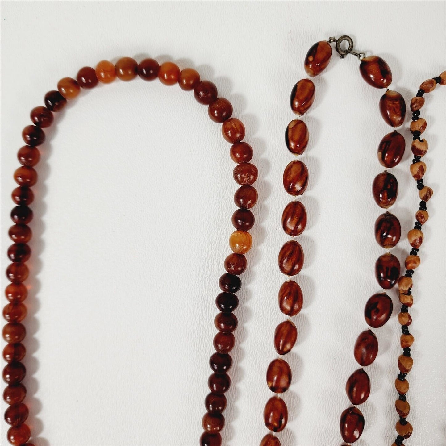 4 Vintage Brown Beaded Retro Necklaces