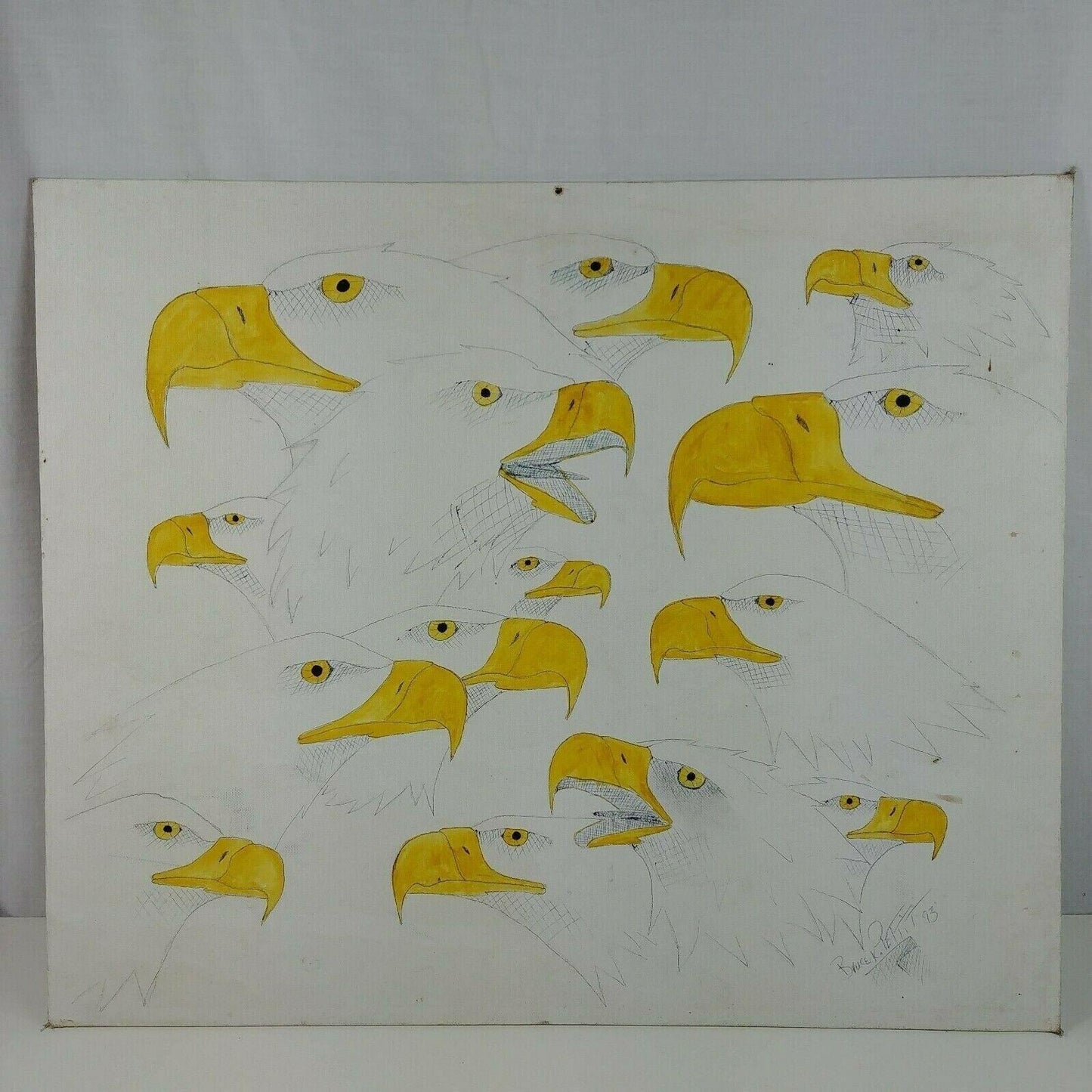 Eagles Original Art by Bruce Pettit 1993 Mixed Medium on Canvas Board 24" x 20"