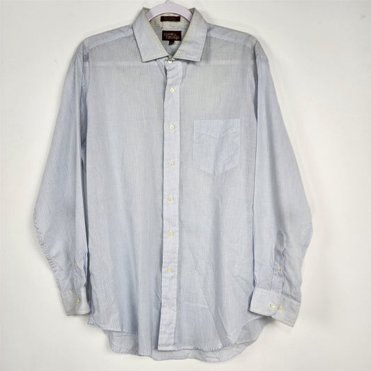 Vintage Brass Fitting Light Blue Pinstripe Mens Dress Shirt 16 1/2 32/33