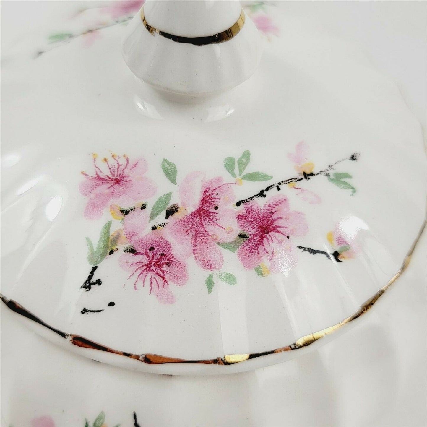 W.S. George Bolero Peach Blossom Sugar Bowl Gold Trim