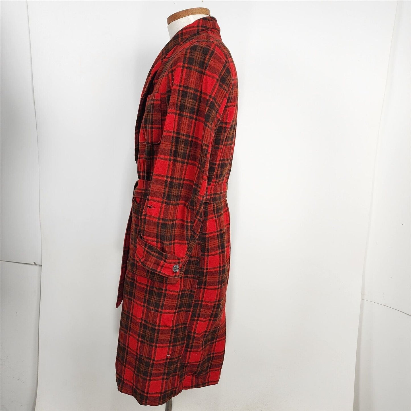 Vintage 100% Wool Robe Red Tartan Plaid