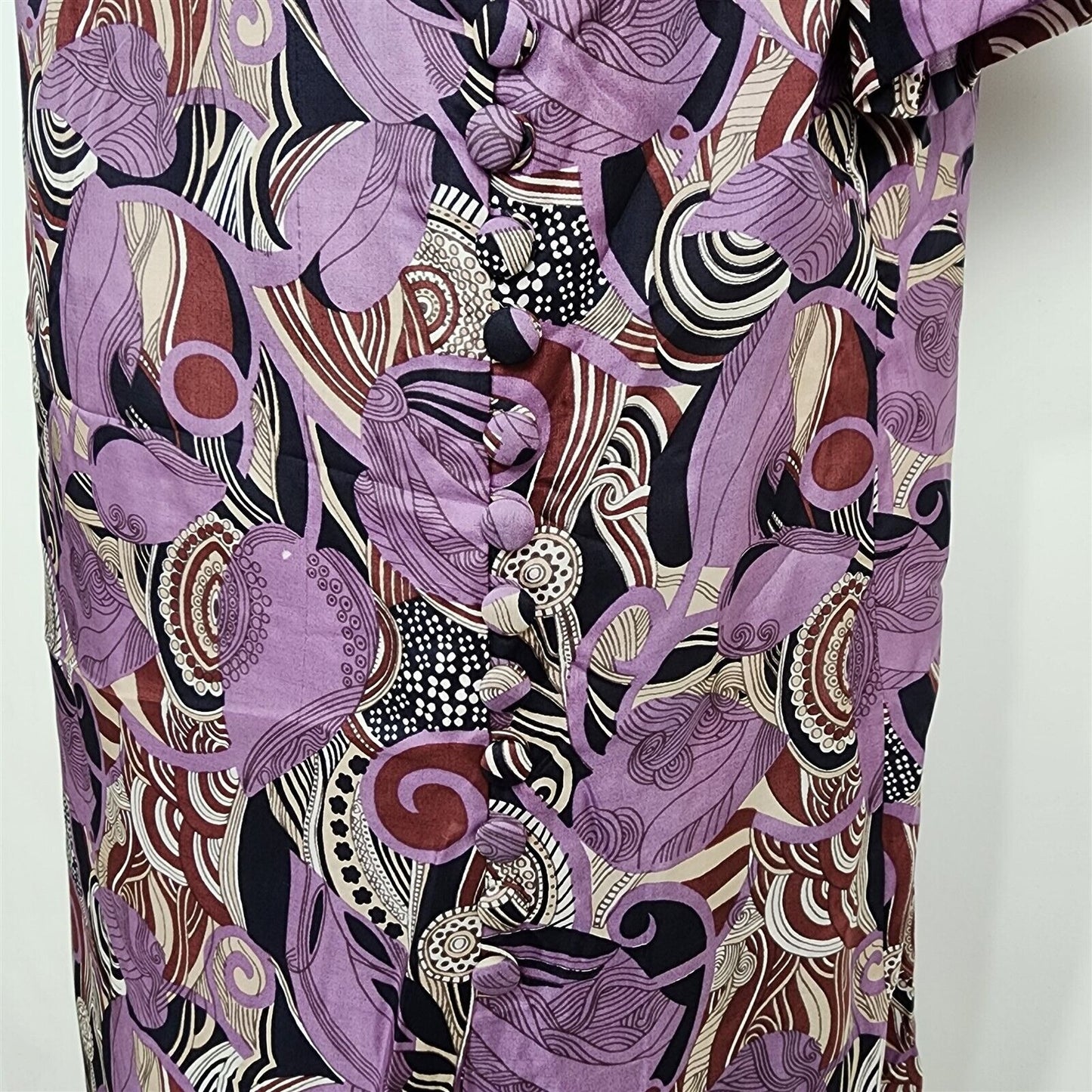 Vintage 1970s Harwyn Purple Funky Print Silk Short Sleeve Dress Size 12/14