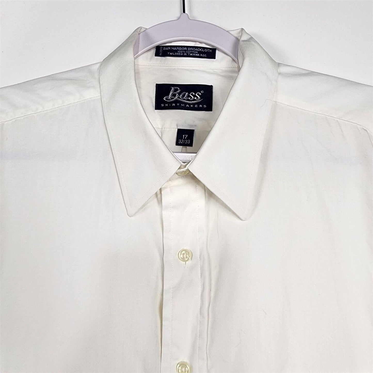 Vintage Bass White Cotton Long Sleeve Mens Dress Shirt 17 32/33