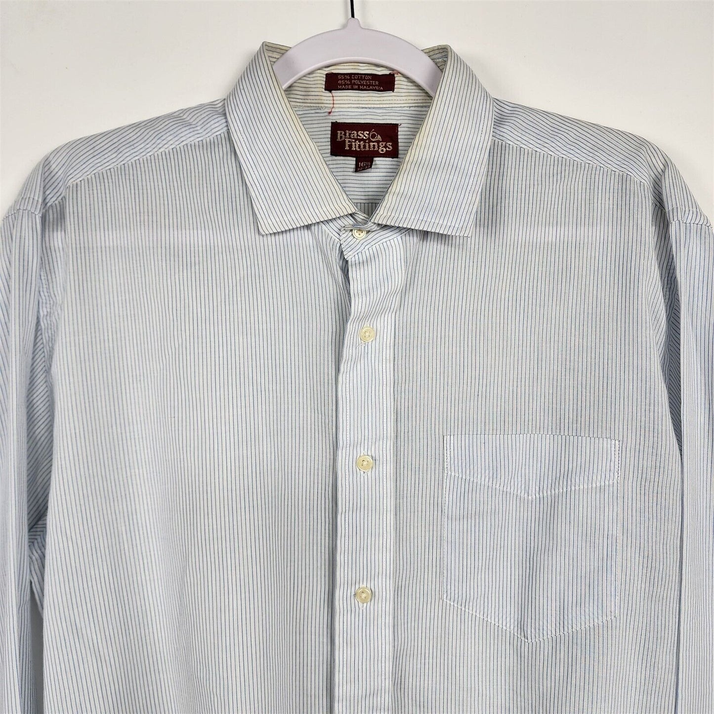 Vintage Brass Fitting Light Blue Pinstripe Mens Dress Shirt 16 1/2 32/33