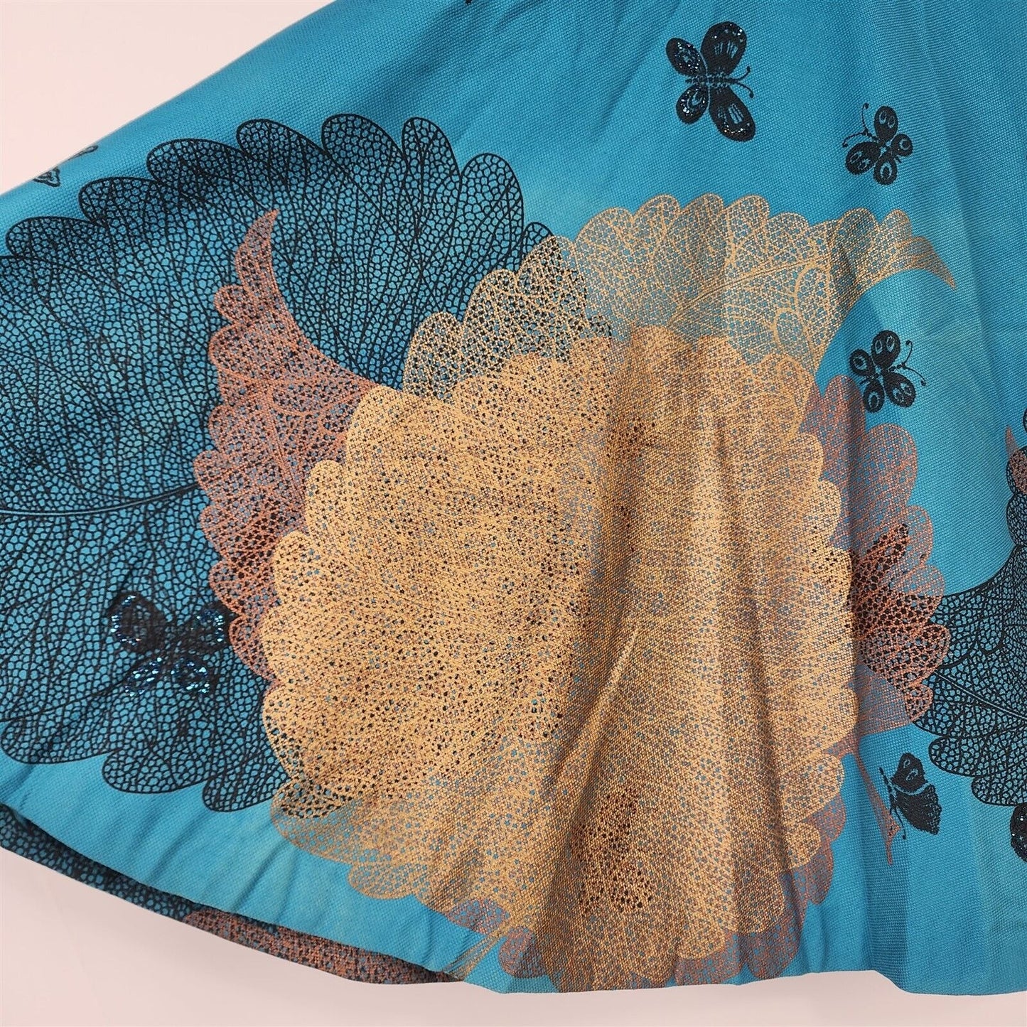 Vintage 1950s Jay Original Blue Sparkle Butterfly Gold Leaf Full Circle Skirt