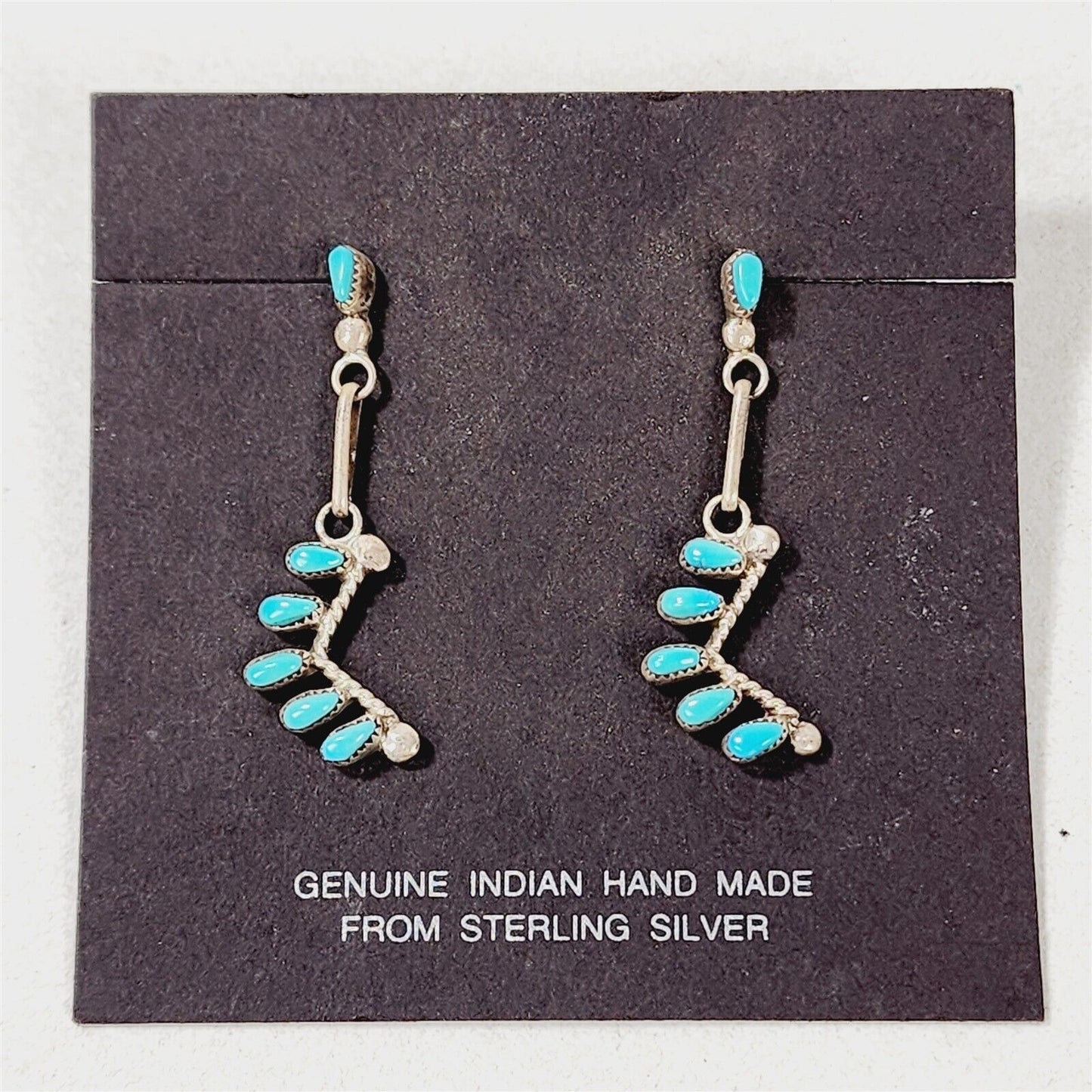 Vintage Native American Zuni Sterling Silver Turquoise Post Dangle Earrings