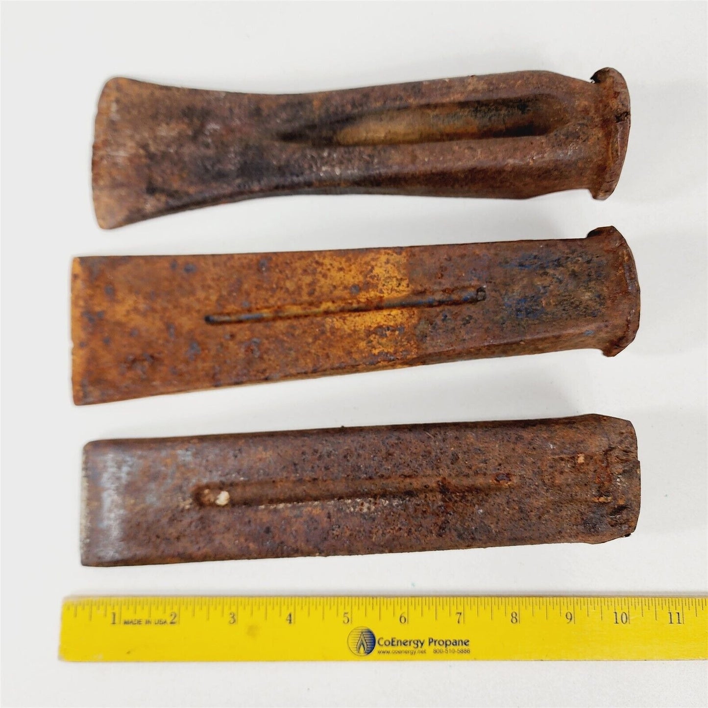 3 Vintage Cast Iron Wood Splitting Wedges Logging - 9 1/2"-10"