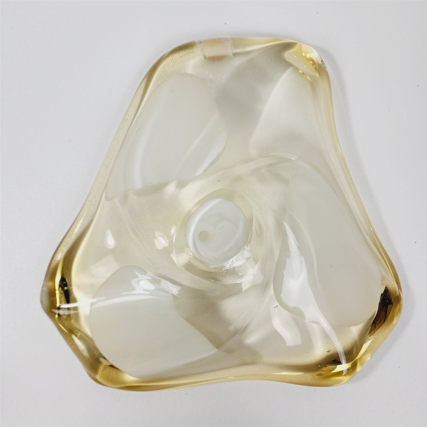 Vintage Murano Guildcraft Art Glass Abstract Yellow White Dish - 11 1/2"