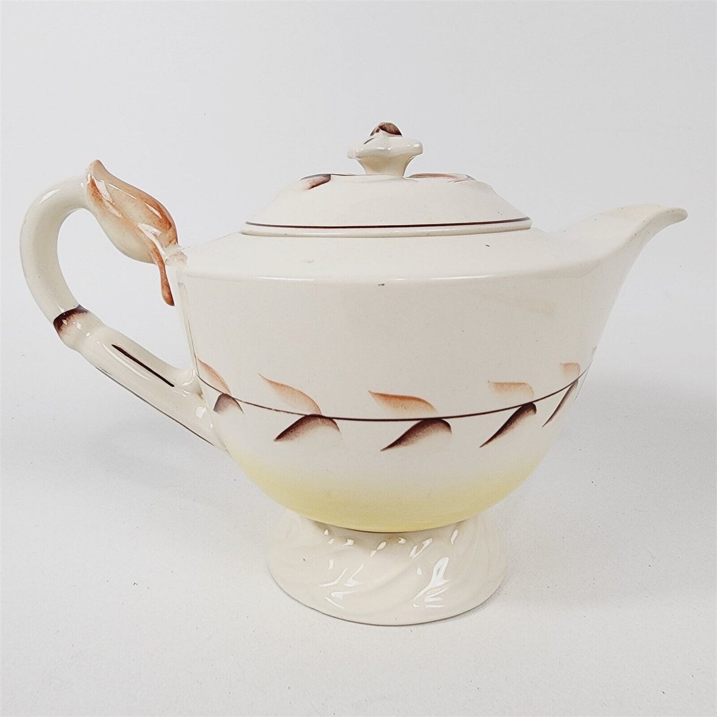 Vintage Vernon Kilns California Arcadia Teapot Hand Painted Cream Brown Leaf