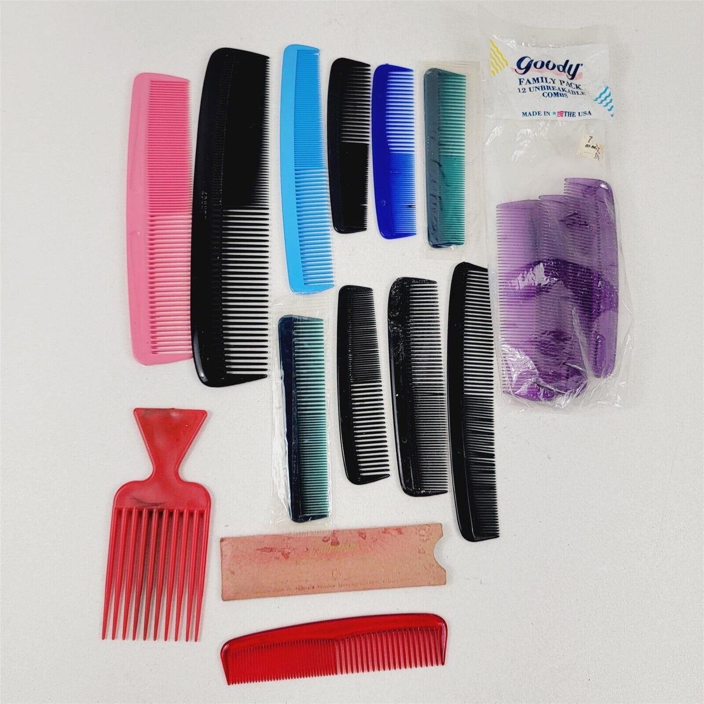 Lot of 15 Vintage Hair Combs Picks Goody Pink Black Red Green Blue