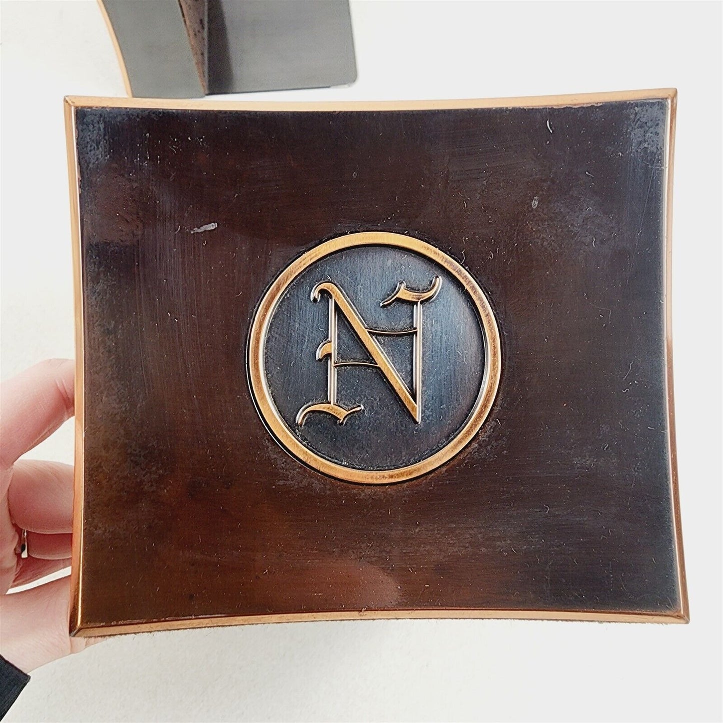 Vintage Bronze Bookends Fancy Letter N Square