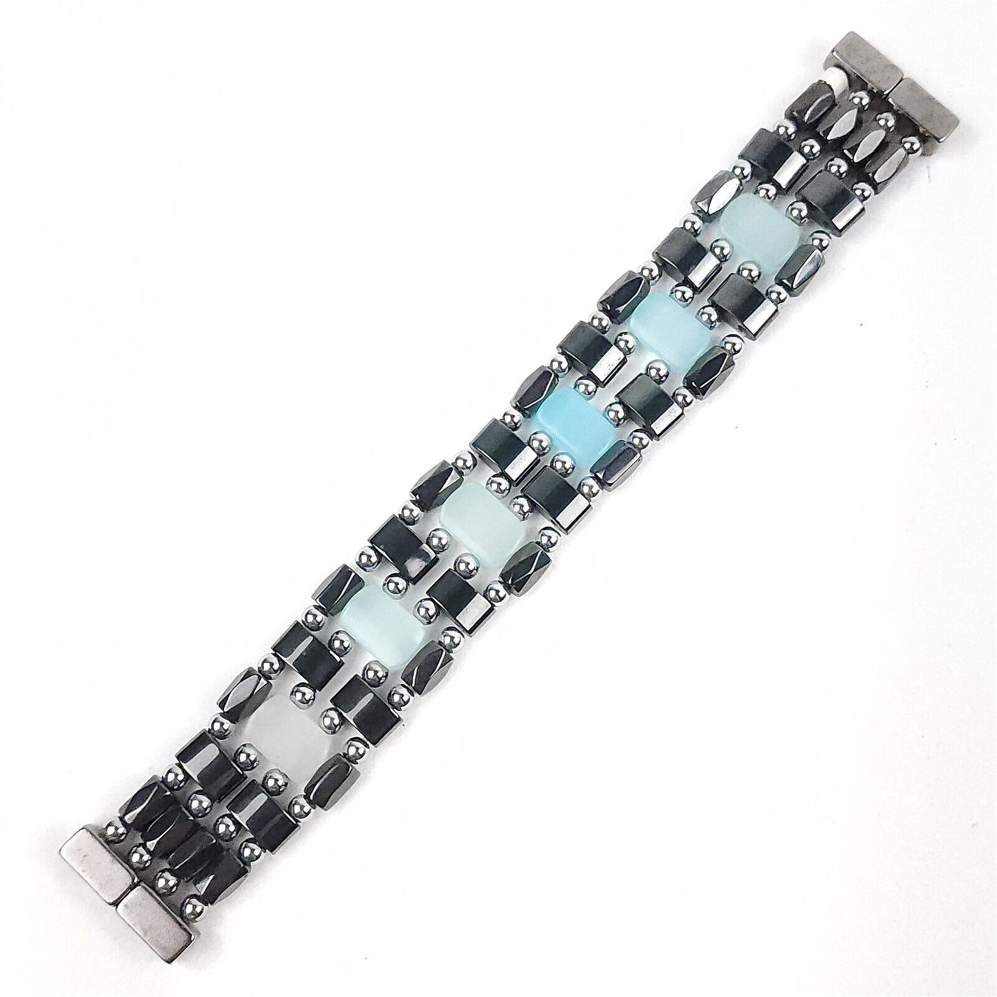 Black & Light Blue Opaque Natural Stone Magnetic Bracelet Therapeutic Quad