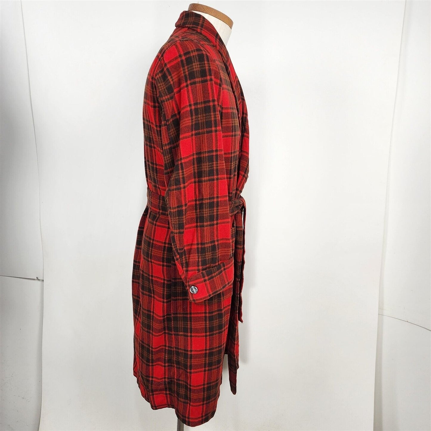 Vintage 100% Wool Robe Red Tartan Plaid