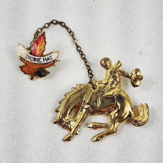 Vintage Medicine Hat Stampede Alberta Canada Bucking Bronco Rodeo Brooch Pin