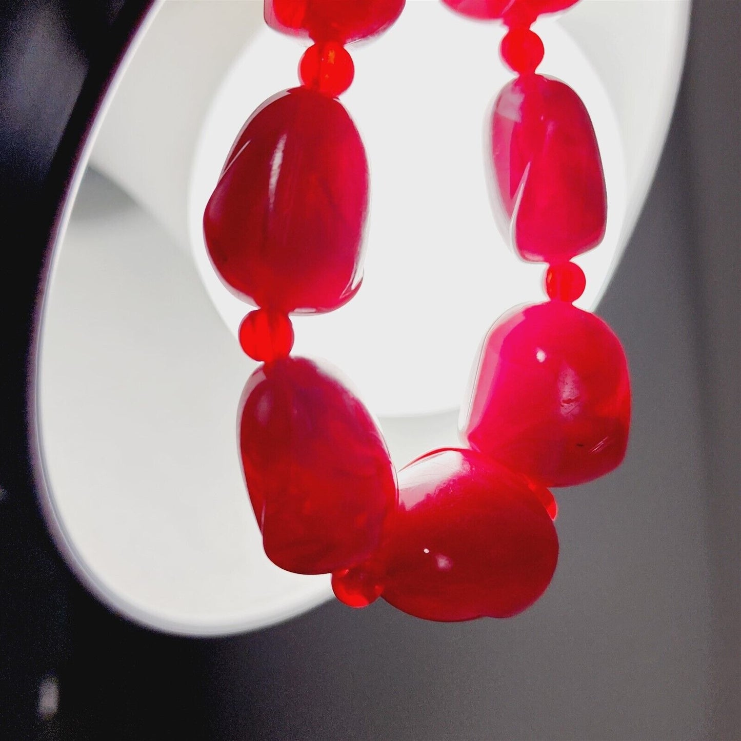 Vintage 1960s Red Swirl Molded Plastic Bead Necklace - 24"