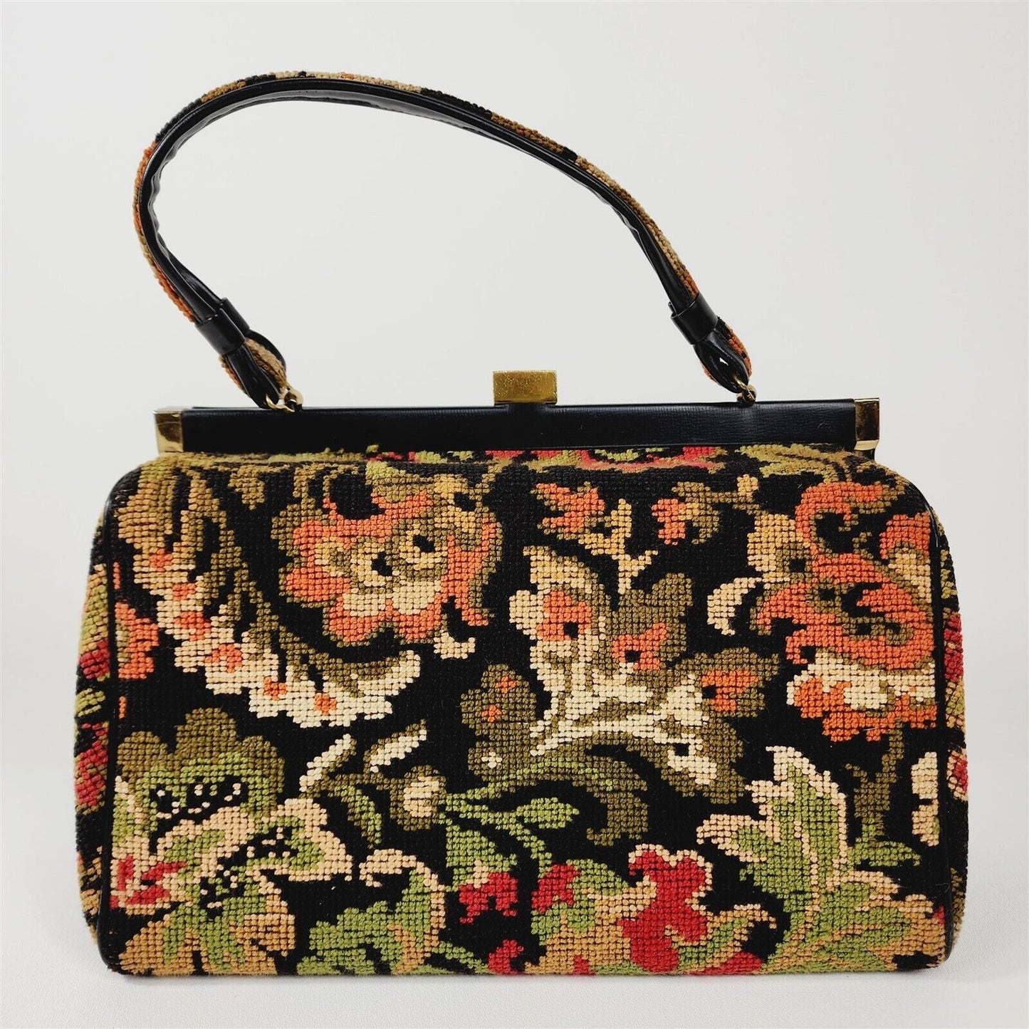 Vintage Garay Floral Tapestry Handbag Top Handle Purse Satchel