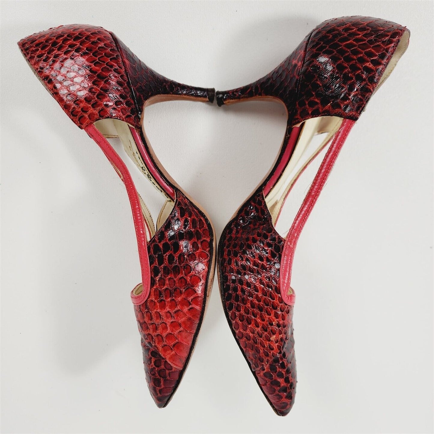 Vintage Arpeggios Red Snakeskin Leather Pumps Heels Womens Size 6