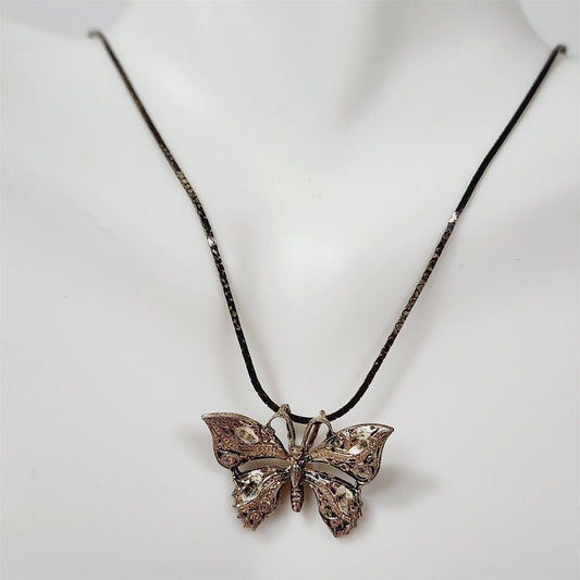 Vintage Sterling Silver 925 Italy Butterfly Pendant Chain Necklace