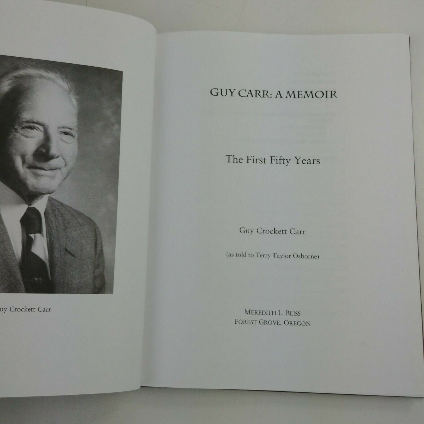 Guy Carr A Memoir The First Fifty Years 1993 Hardcover Beaverton Oregon