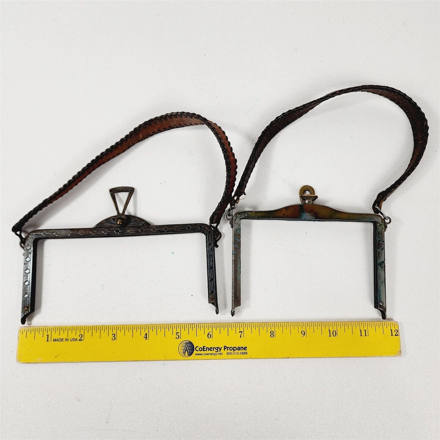 2 Vintage Metal Purse Tops Clasps w/ Straps - For Parts