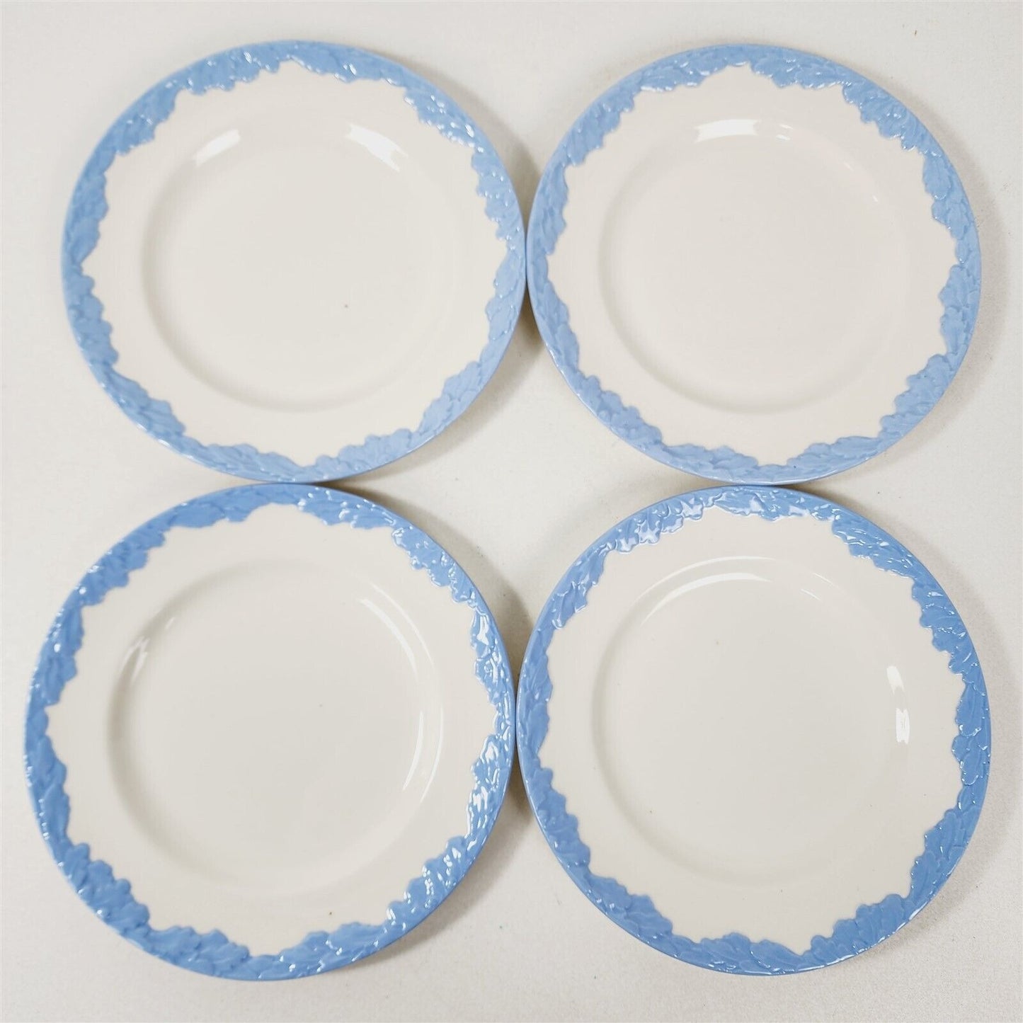 4 Vintage Johnson Bros English Oak White Blue Trim Bread & Butter Plates - 6.25"