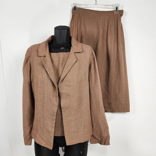 Vintage 1960s Brown 3 Piece Skirt Suit Set Top Jacket & Skirt