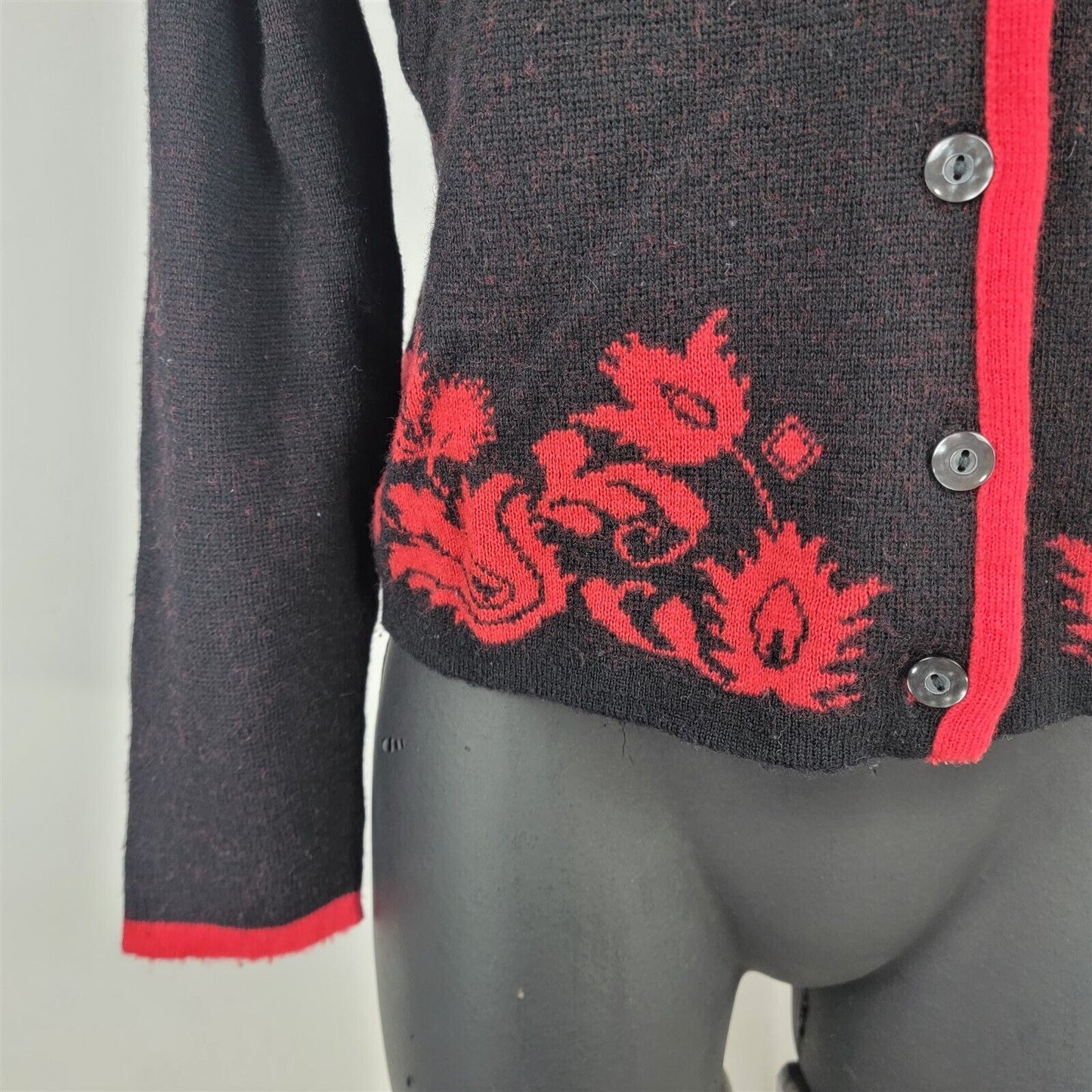 Vintage Koret of California Black & Red Cardigan Sweater Button Front Womens S
