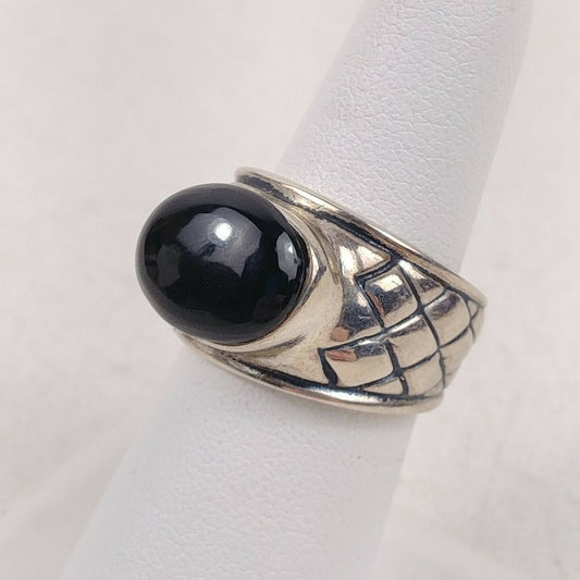 Sterling Silver 925 Oval Cabochon Onyx Size 7.75 Ring 15.5 grams