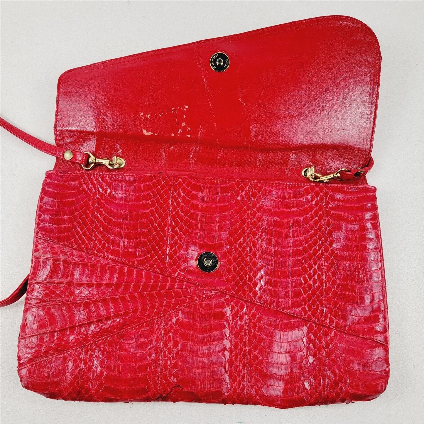 Vintage Gabrielli Red Reptile Leather Purse Cluch Shoulder Bag Handbag