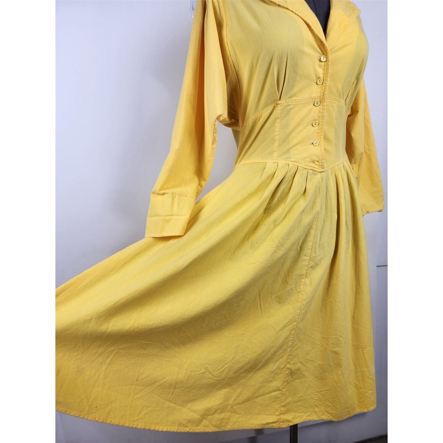 Vintage 1980s Pea Patch New York Yellow Long Sleeve Cotton Dress
