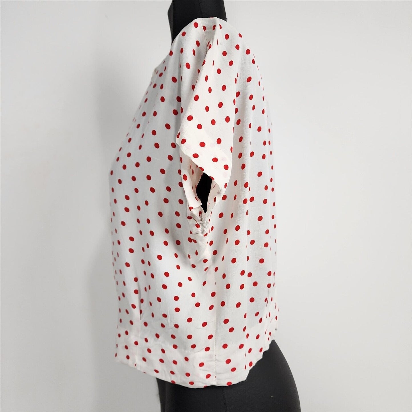 Vintage White w/ Red Polka Dots Short Sleeve Top Blouse Womens S