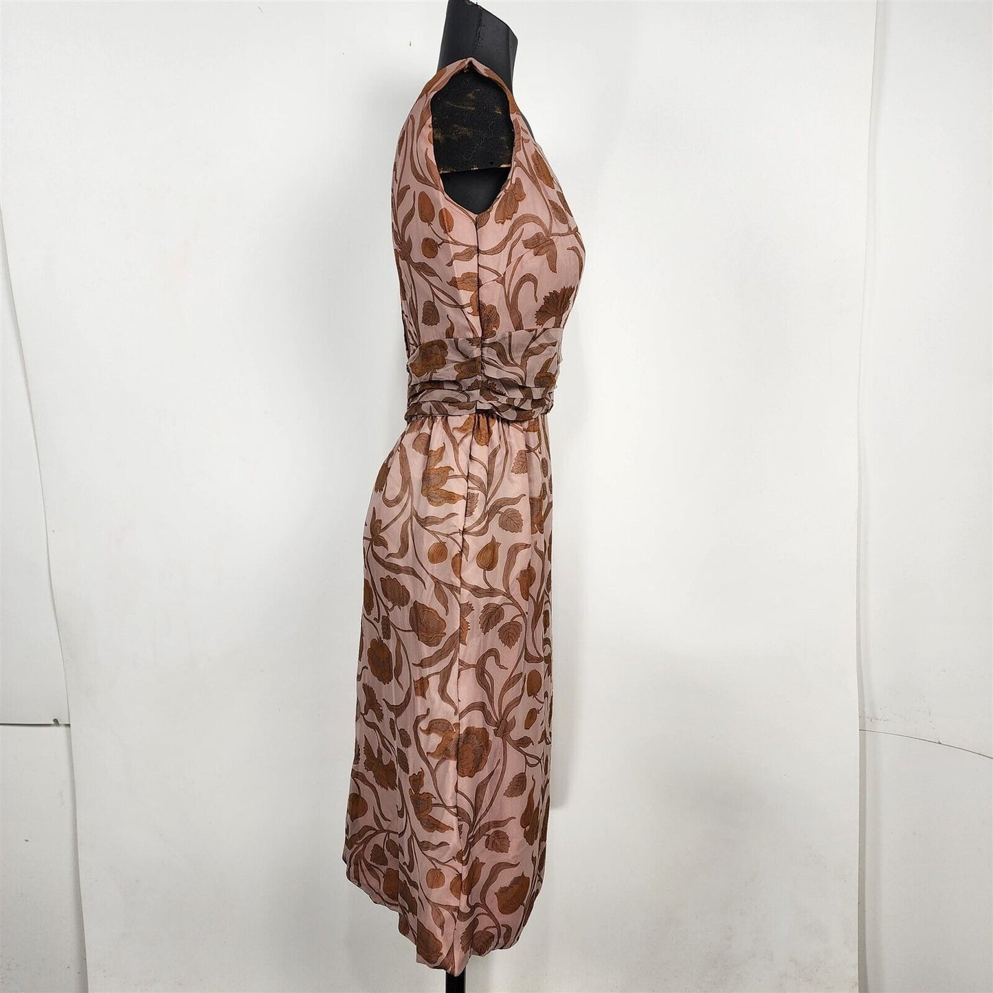 Vintage Mauve Pink & Brown Floral Sheath Sleeveless Dress Union Made