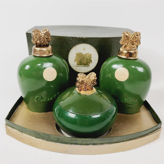 Vintage Courtley 3 Piece Mens Set Green Cologne After Shave Powder Shaving Soap