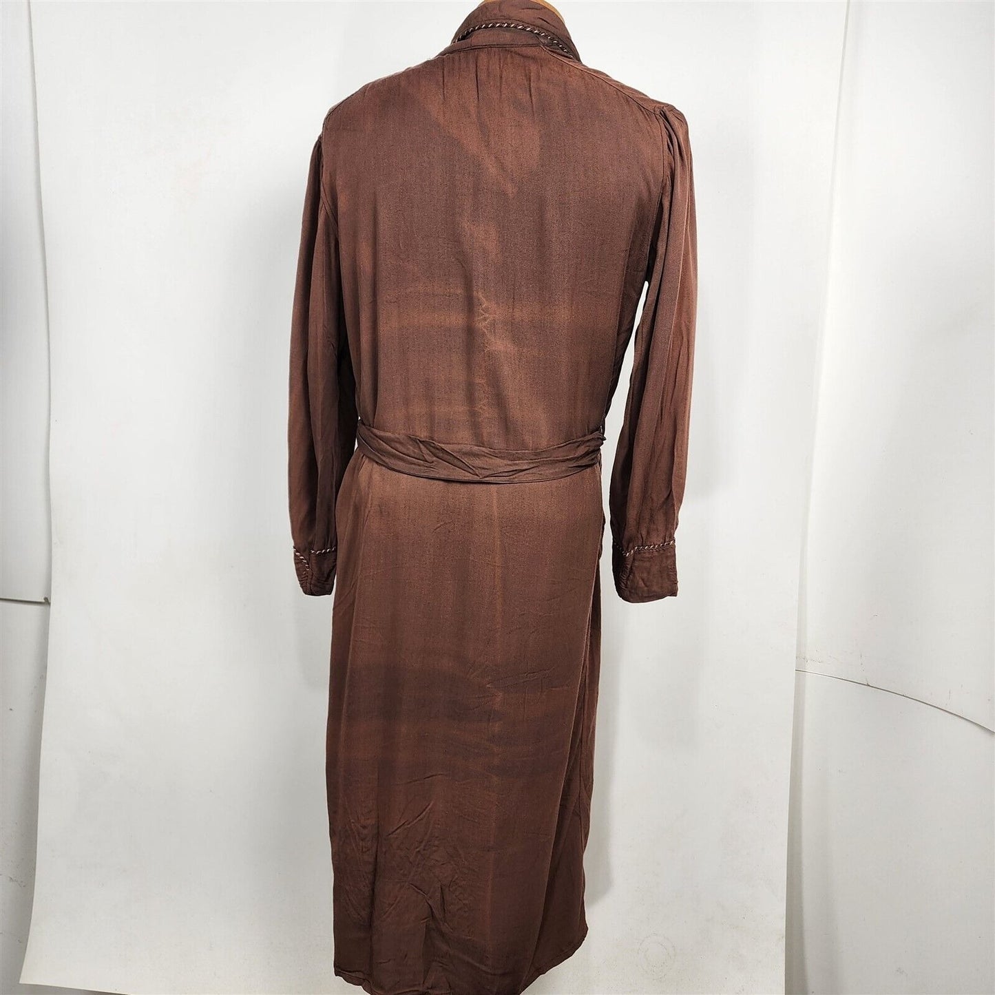 Vintage Hollywood Robe Brown Long Sleeve Lounge Belted Robe