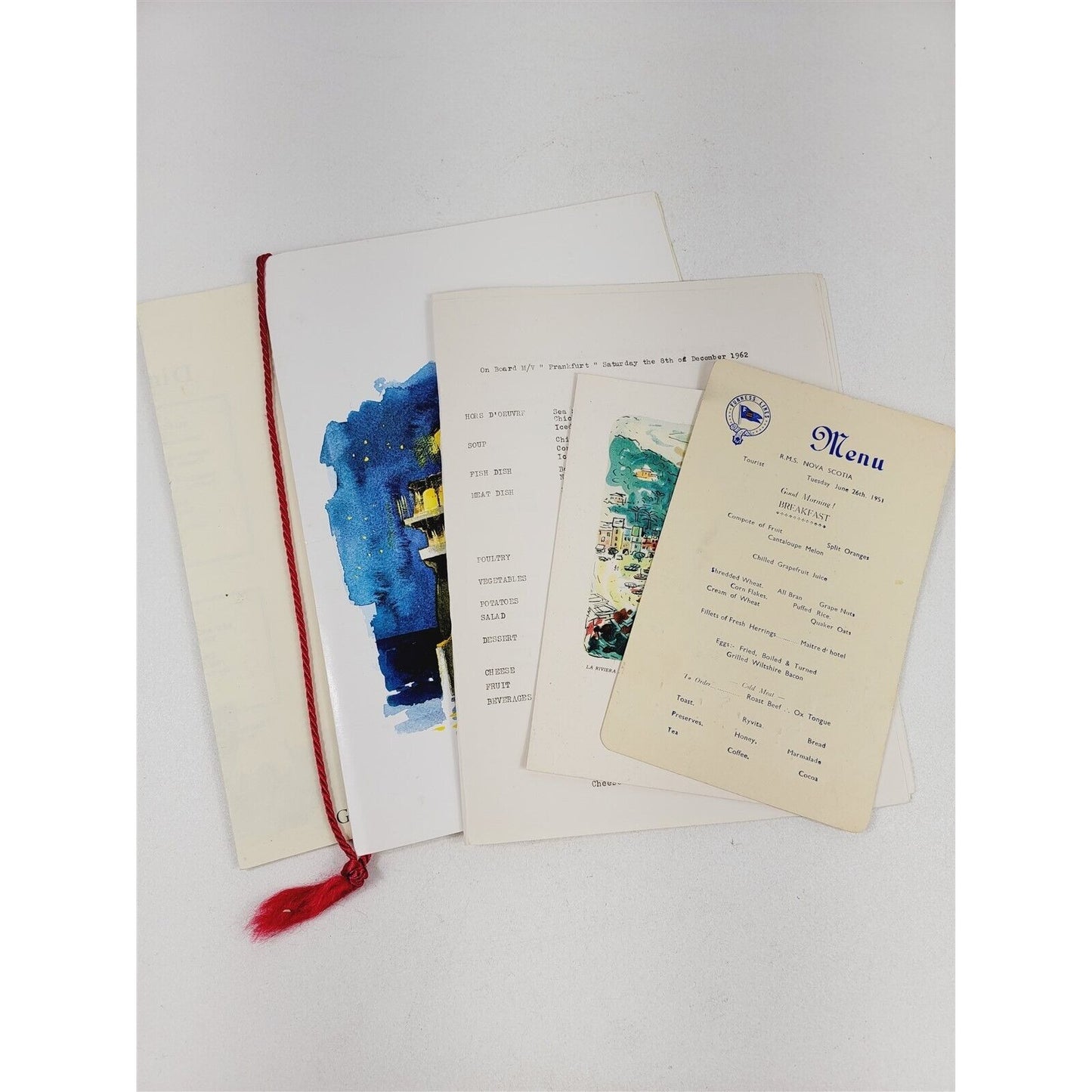 5 Vintage Cruise Ship Nautical Menus 1951-1981 Frankfurt Nova Scotia Sitmar