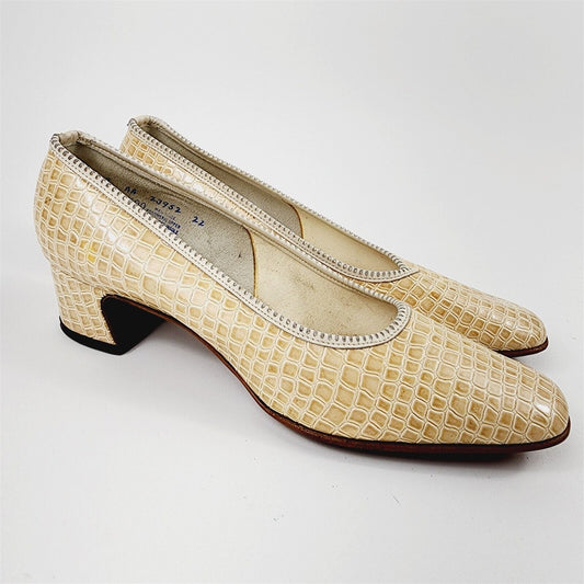 Vintage Palter Debs DeLiso Cream Reptile Pumps Heels Shoes Womens Size 8 AA