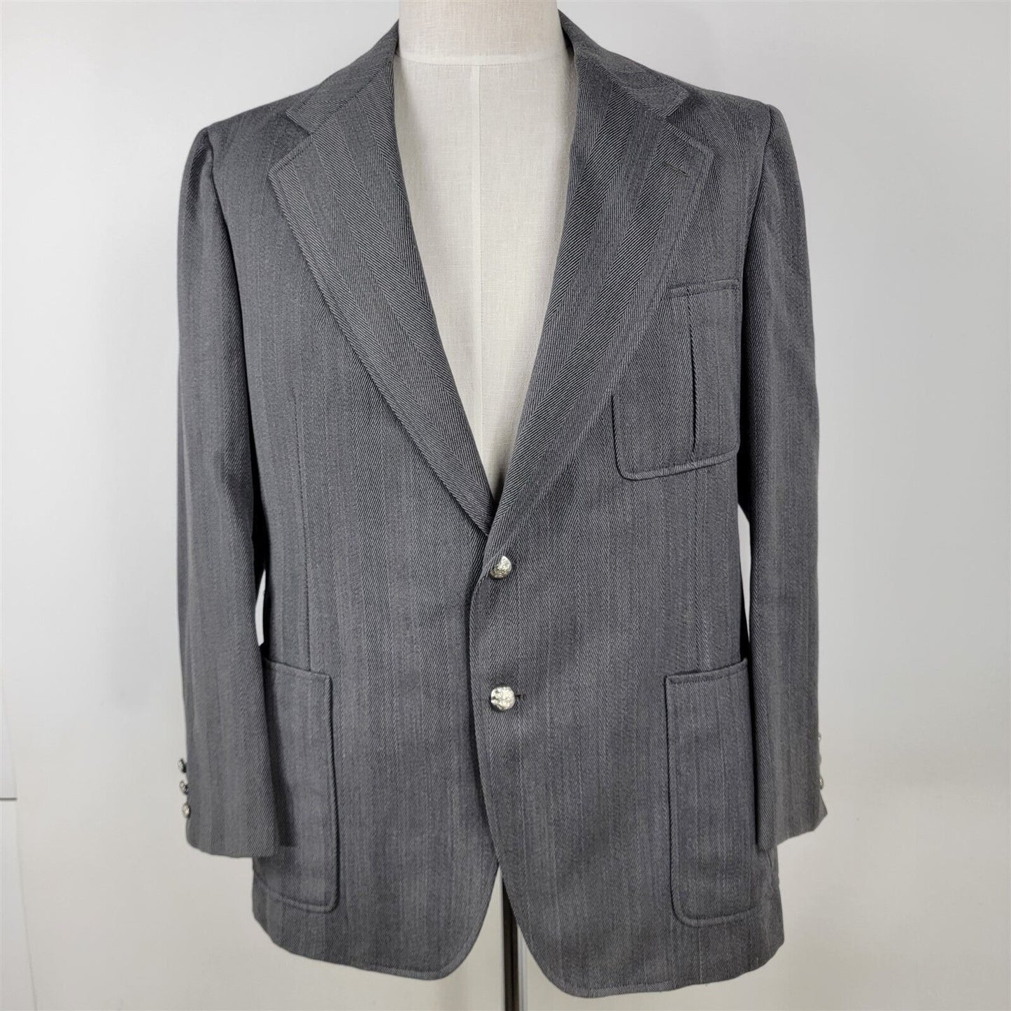 Vintage Cricketeer Gray Herringbone 2 Button Blazer Suit Coat Jacket