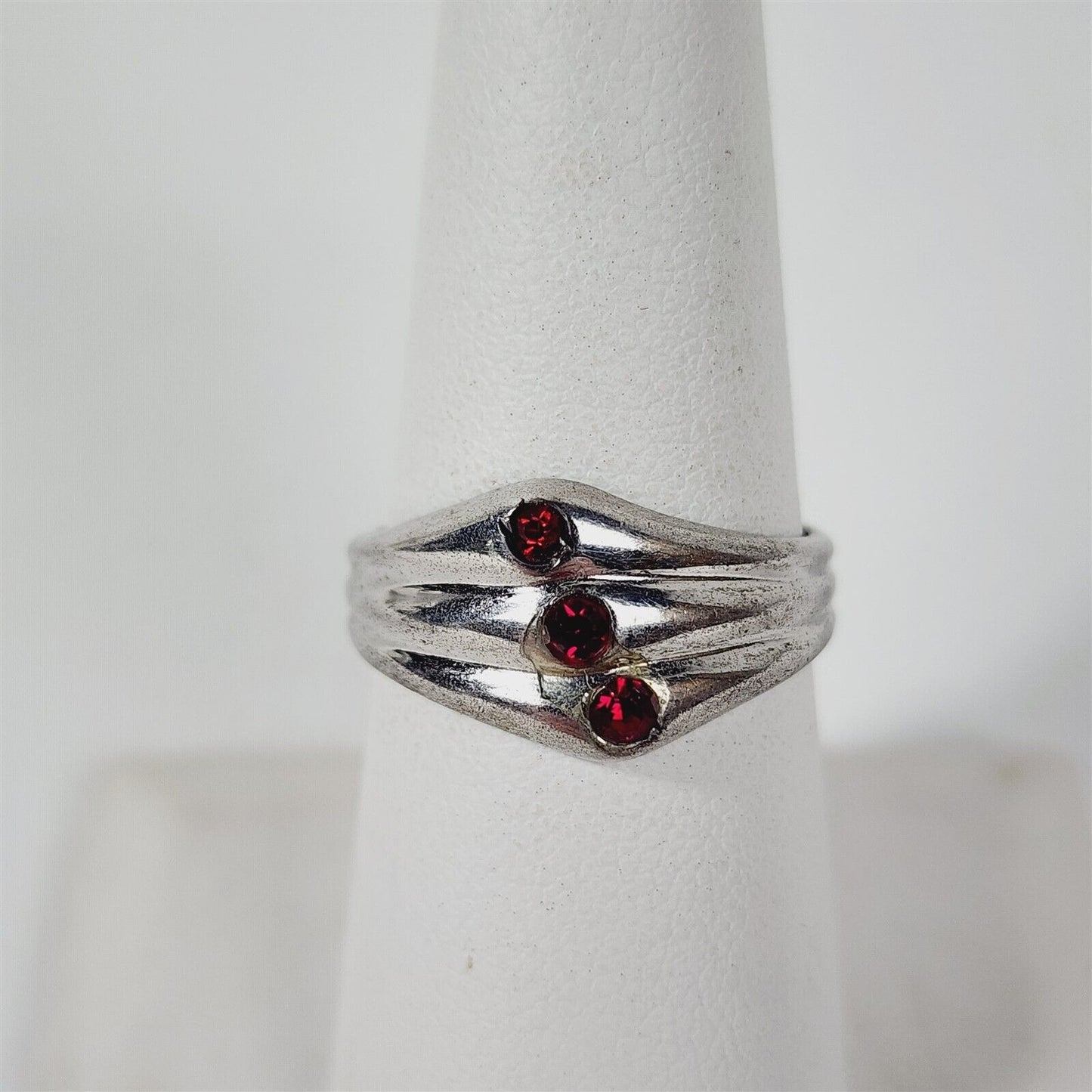 Vintage Sterling Silver Red Rhinestone Ring Size 8.5