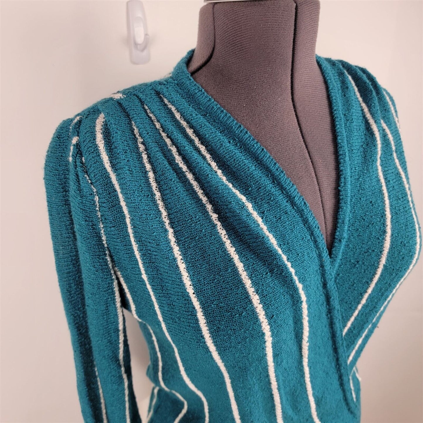 Vintage 1970s Just-Mort Skirt Sweater Top 2 Piece Set Teal Striped Womens Size S