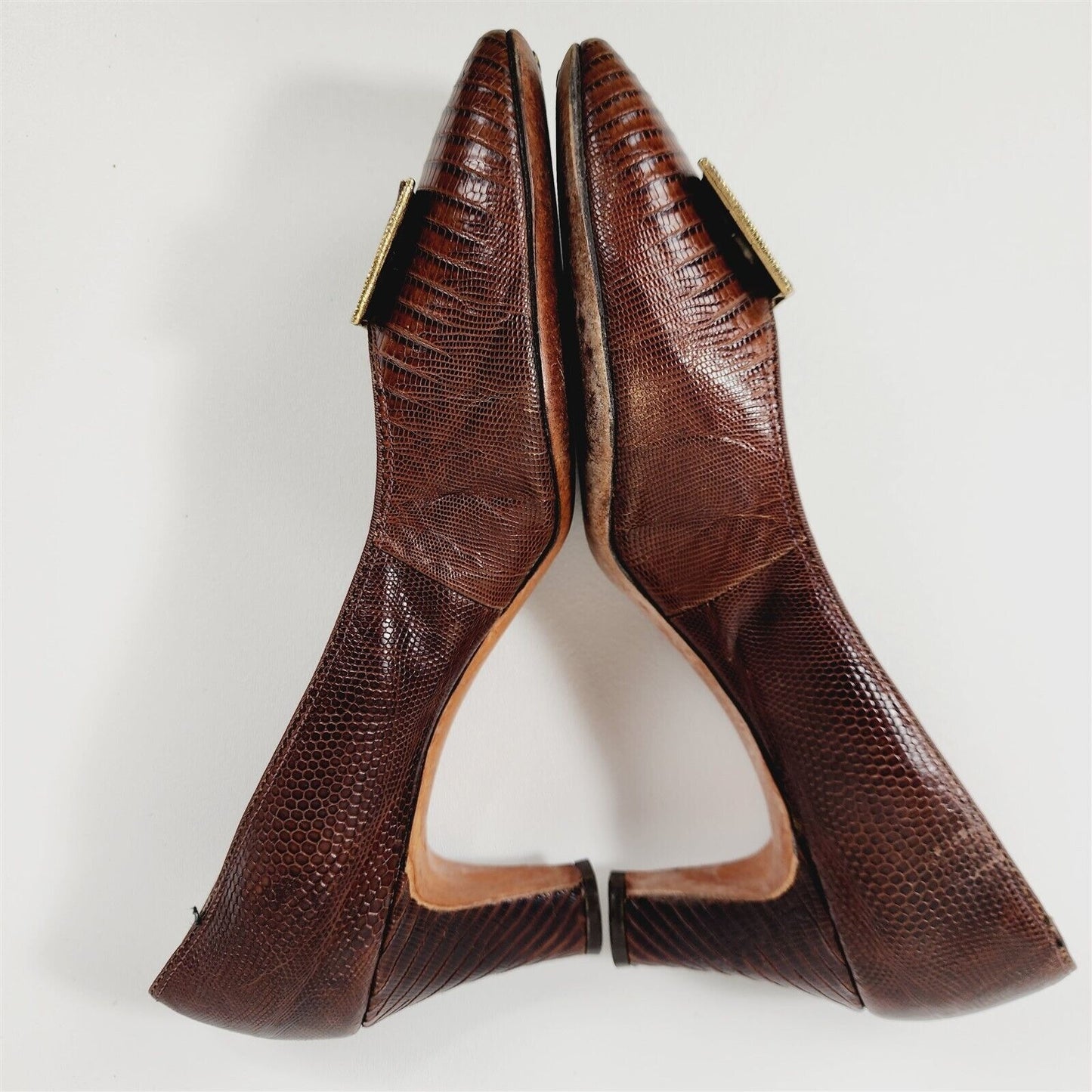 Vintage Foot Flairs Brown Reptile Leather Heels Shoes Size 6.5/7