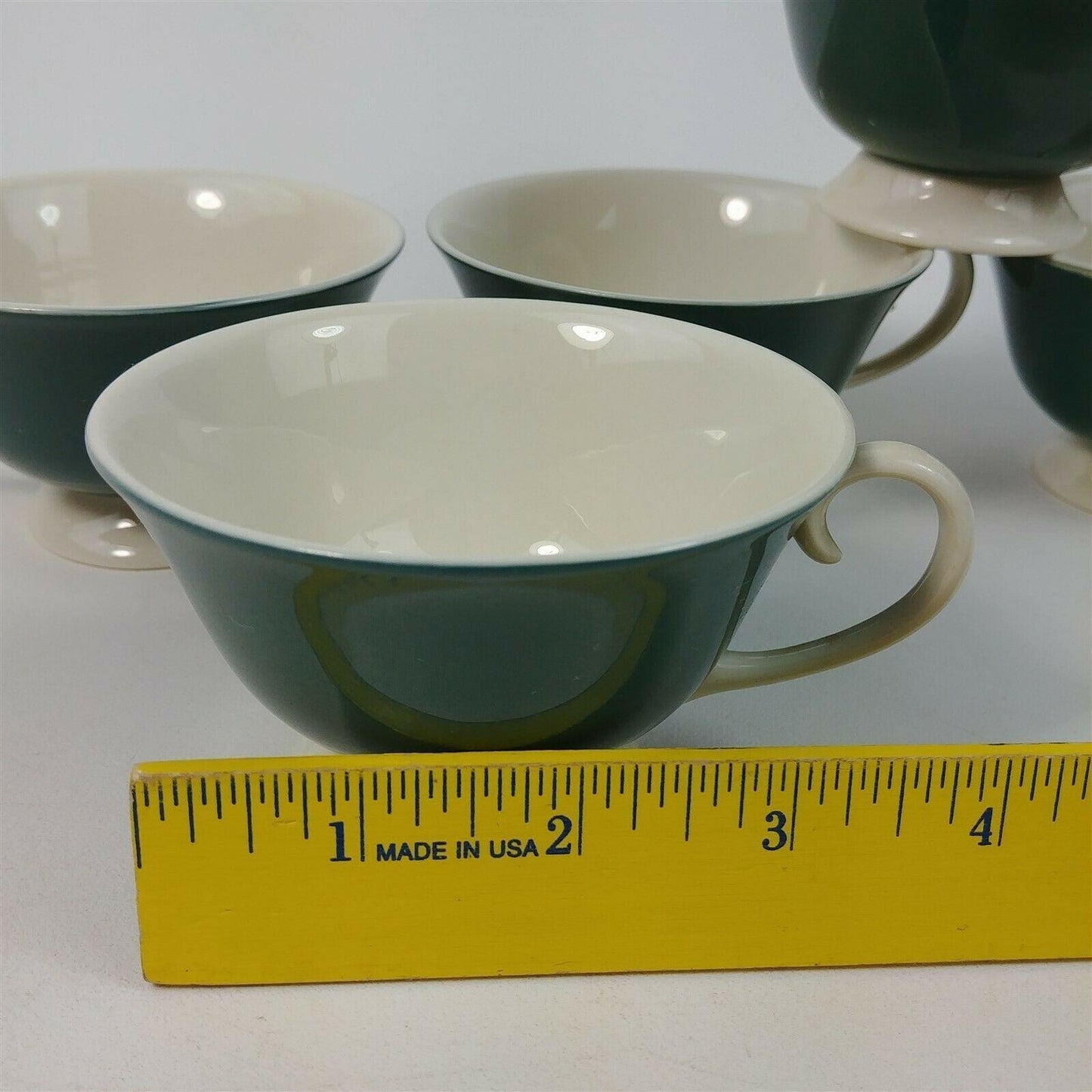 Flintridge Sylvan Teal Green & White Set of 5 Teacups Tea Cups