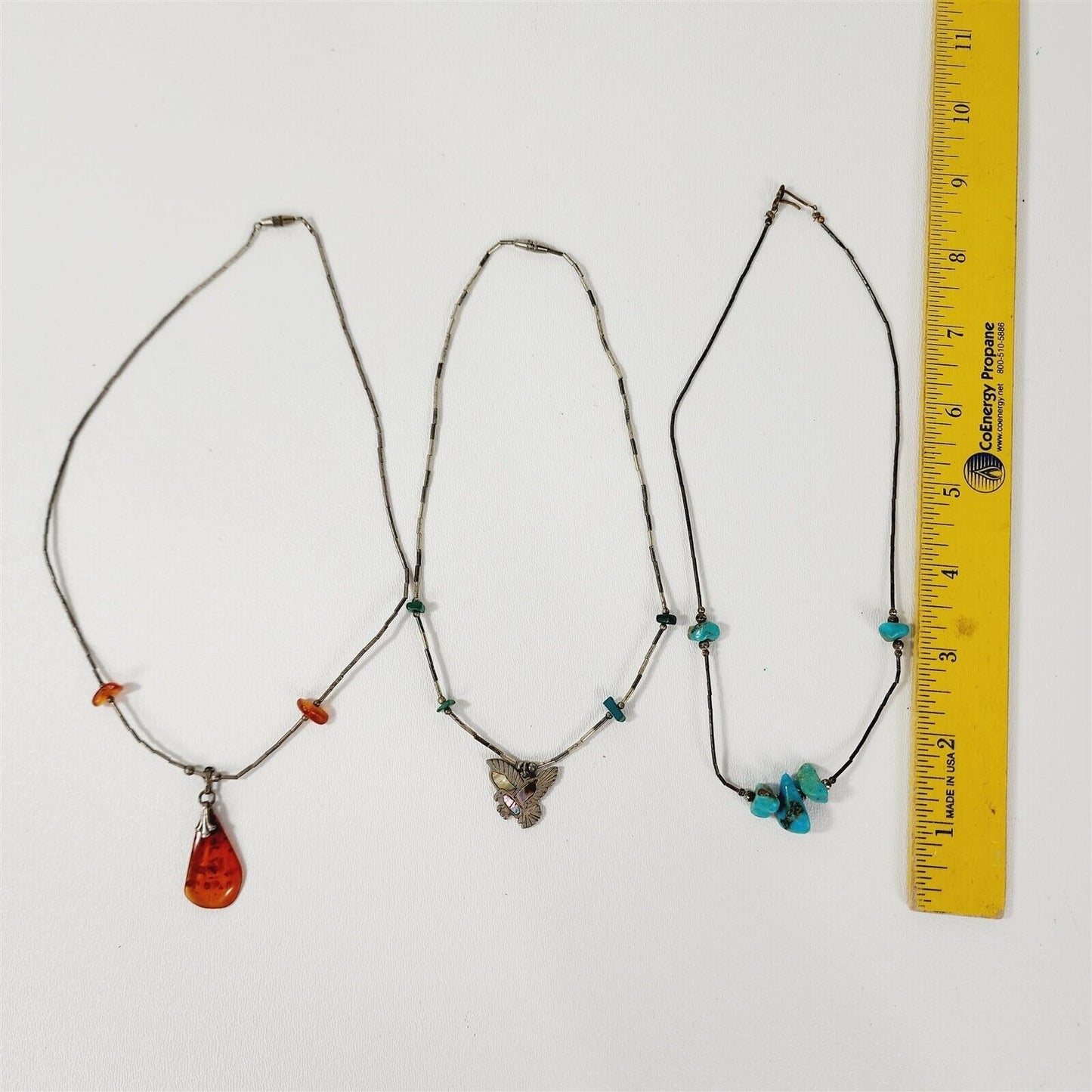 3 Vintage Liquid Sterling Beaded Necklaces Turquoise MOP Eagle Pendant