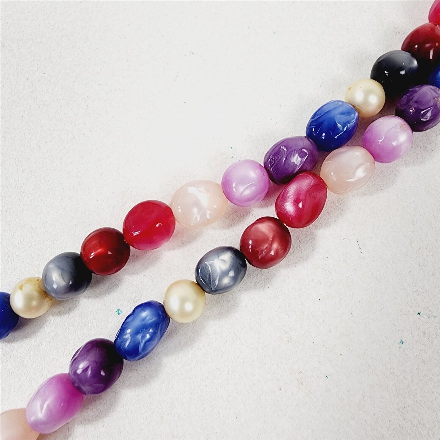 Vintage Faux Pearl Pink Blue Purple Set Layered Necklace Screw Back Earrings