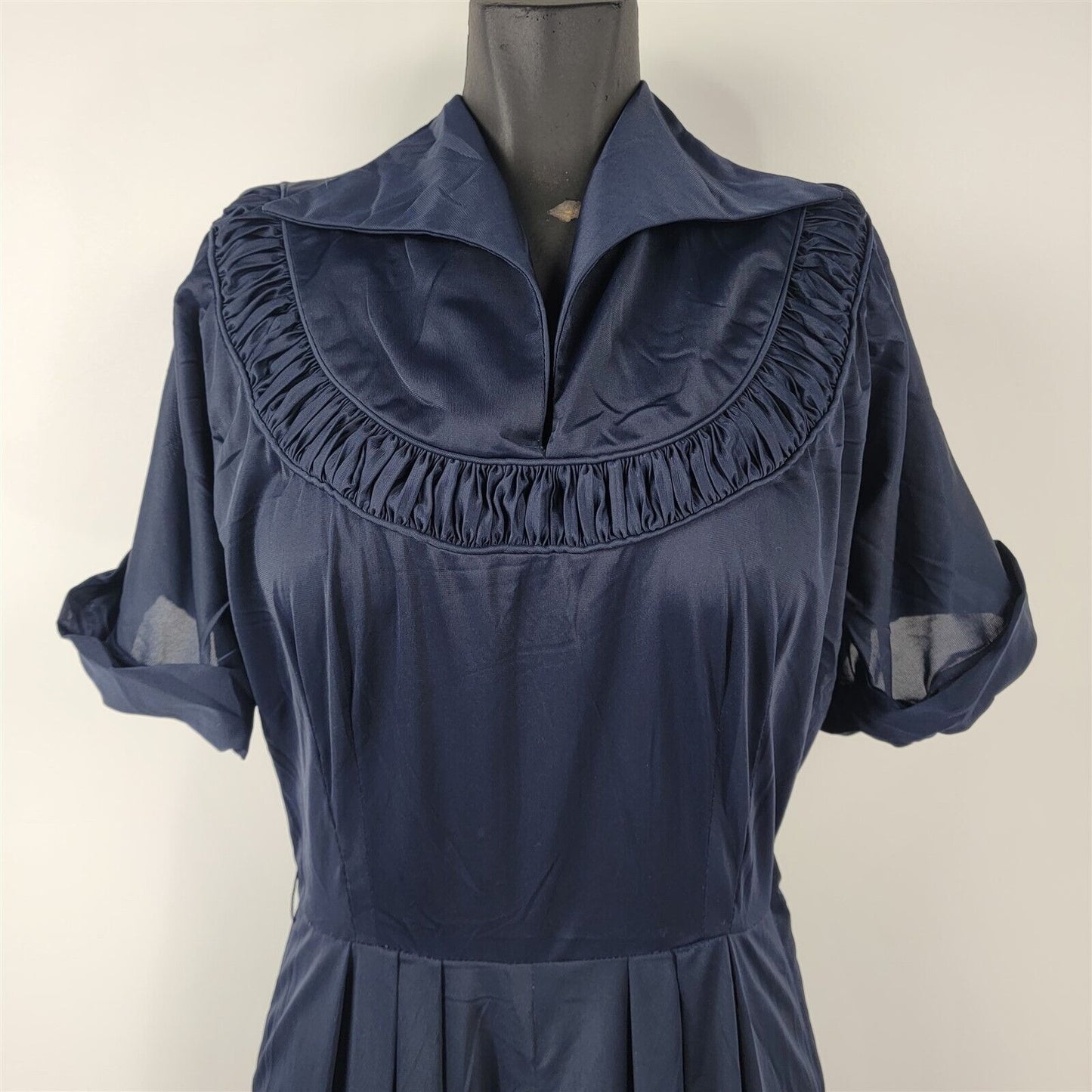 Vintage 1950s Kerrybrooke Navy Blue Nylon Uniform Dress