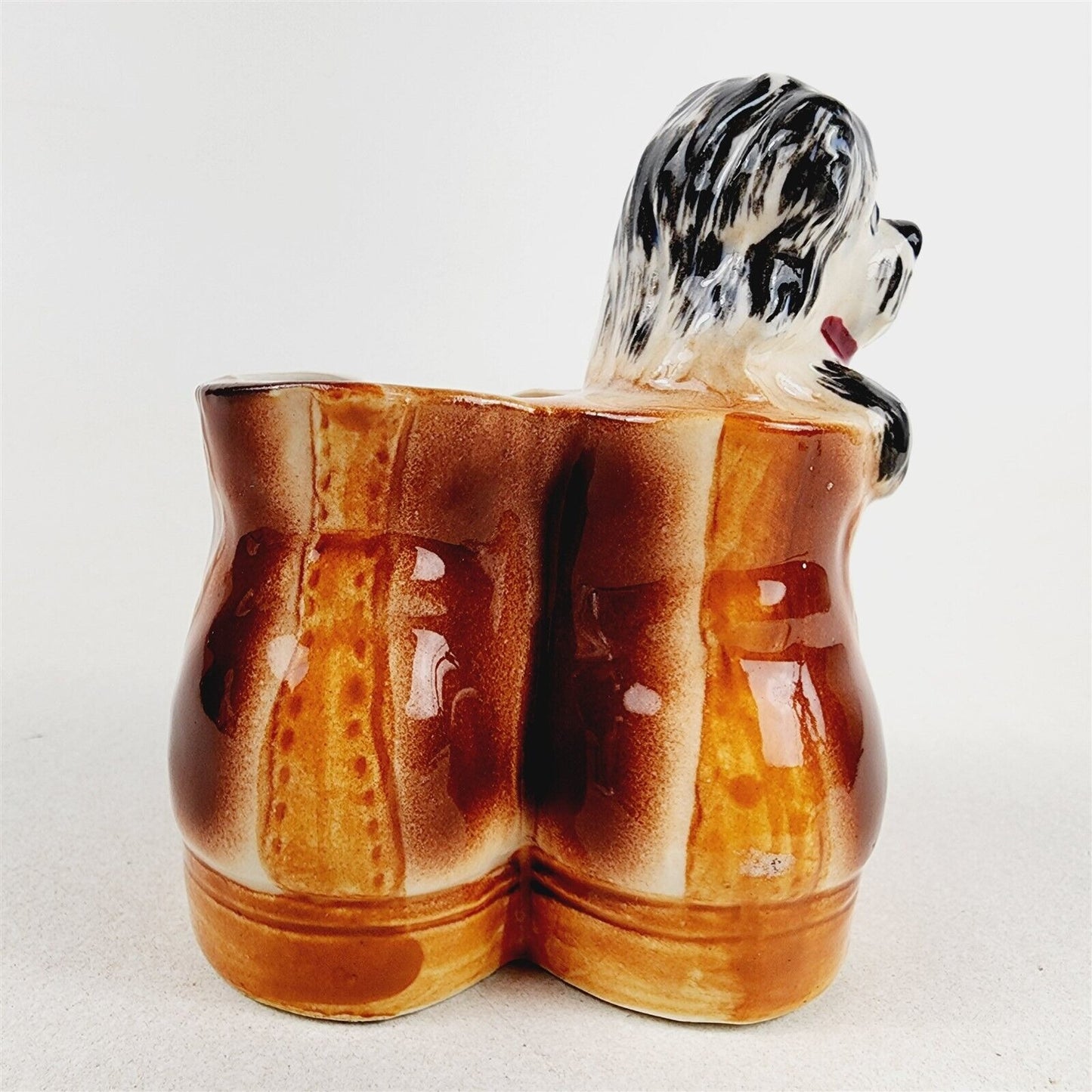 Vintage Cute Puppy in Shoes Boots Ceramic Vase Planter
